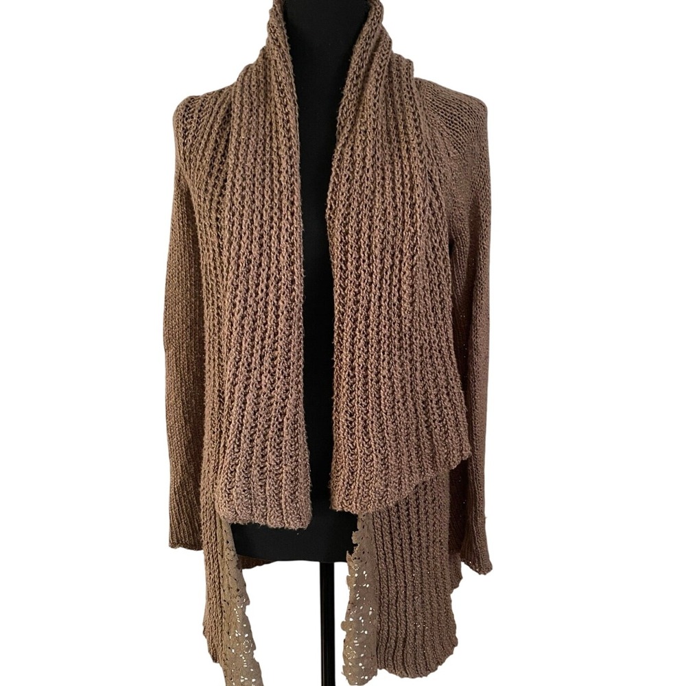 Anthropologie Knitted and Knotted Brown Cardigan Cover‎ up size Xs shawl collar